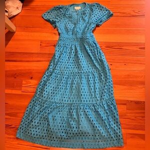 Anthropologie Turquoise Eyelet Maxi Dress